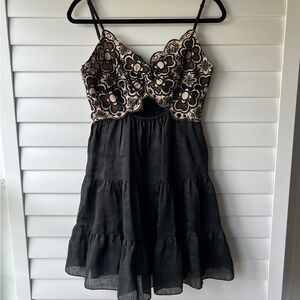 Sandro Black Embroidered Linen Dress